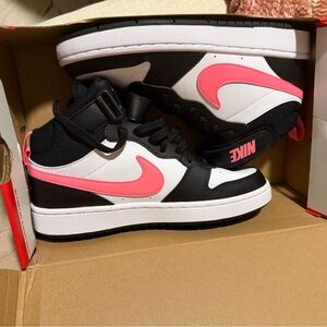 Nike Kids Black White Pink High-Top Sneakers with Strap